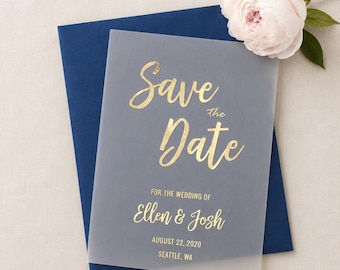 Personalized Vellum Save the Date Card, Transparent Wedding Save the Date, Modern Wedding Stationery, Luxury Wedding Invitation