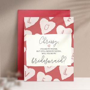 Gepersonaliseerde bruidsmeisje voorstelkaart Will you be my bruidsmeisje geschenkdoos insteekkaart, Love Hearts bruidsmeisje kaart, idee bruidsmeisje voorstel