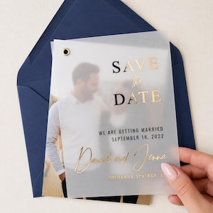 Wedding Save the Date Cards Photo and with Gold Foil, Personalized Modern Vellum Invitation, Destination Wedding Save the Date