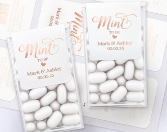 Rose Gold Mint als Tic Tac Stickers voor huwelijksgunsten, aangepaste gepersonaliseerde labels voor mini freshmints box, goud, zilver, bruidsdouche