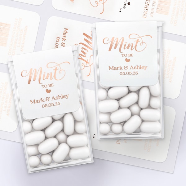 Rose Gold Mint to be Tic Tac Stickers for Wedding Favors, Custom Personalized Labels for mini freshmints box, Gold, Silver, Bridal shower