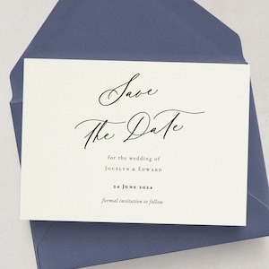 Einfache Hochzeits-Save the Date-Karten, moderne personalisierte elegante Kalligraphie-sparen die Datums-Karten, cremefarbene texturierte Karte, Minimalist