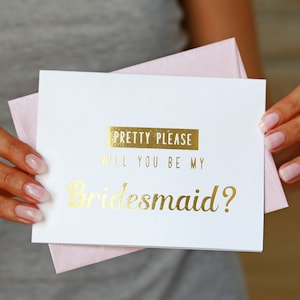 Por favor, ¿quieres ser mi dama de honor? Tarjeta de propuesta de dama de honor, tarjeta con lámina de oro para damas de honor, regalos para damas de honor, tarjeta para dama de honor