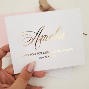 Tarjeta de agradecimiento por ser mi dama de honor con papel dorado de lujo, con nombre y fecha, invitación para ser mi dama de honor, caja nupcial, tarjeta de regalo para despedida de soltera