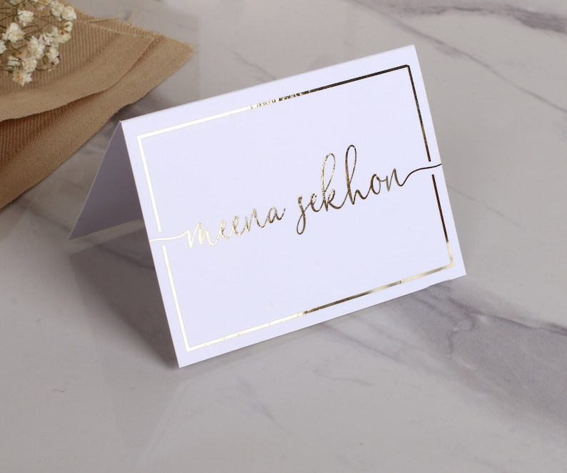 Personalized Wedding Name Cards Escort cards Elegant Custom Tent Cards Place Cards Real Gold Foil Table Cards Wedding Name Table Cards