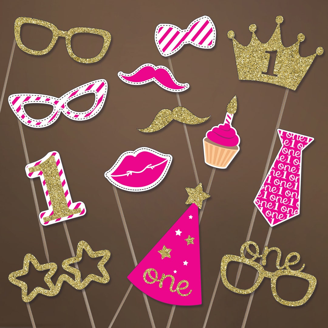 First Birthday Photo Props Kit Fun to Be One Photo Booth Props Pink and