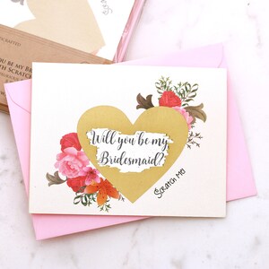 Rayer les cartes Cartes de demoiselle d’honneur Serez-vous ma demoiselle d’honneur Proposition Carte de fleurs - Paquet de 8 avec enveloppes rose pâle