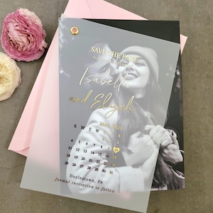 Goldfolie Kalender matt Pergament Save The Date Foto einladen Kundenspezifisches Silber Foil Save our Date Einladung mit Bild, Roségold