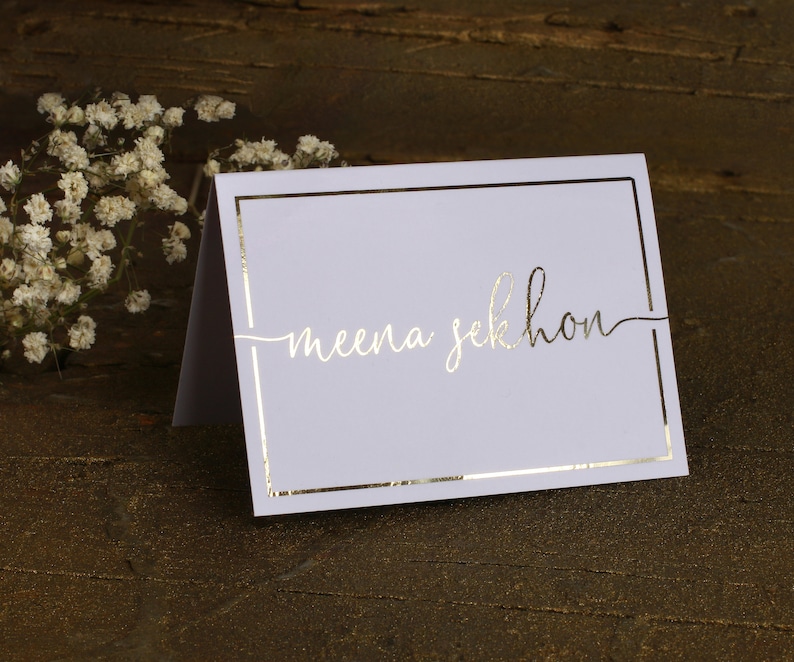 Personalized Wedding Name Cards Escort cards Elegant Custom Tent Cards Place Cards Real Gold Foil Table Cards Wedding Name Table Cards