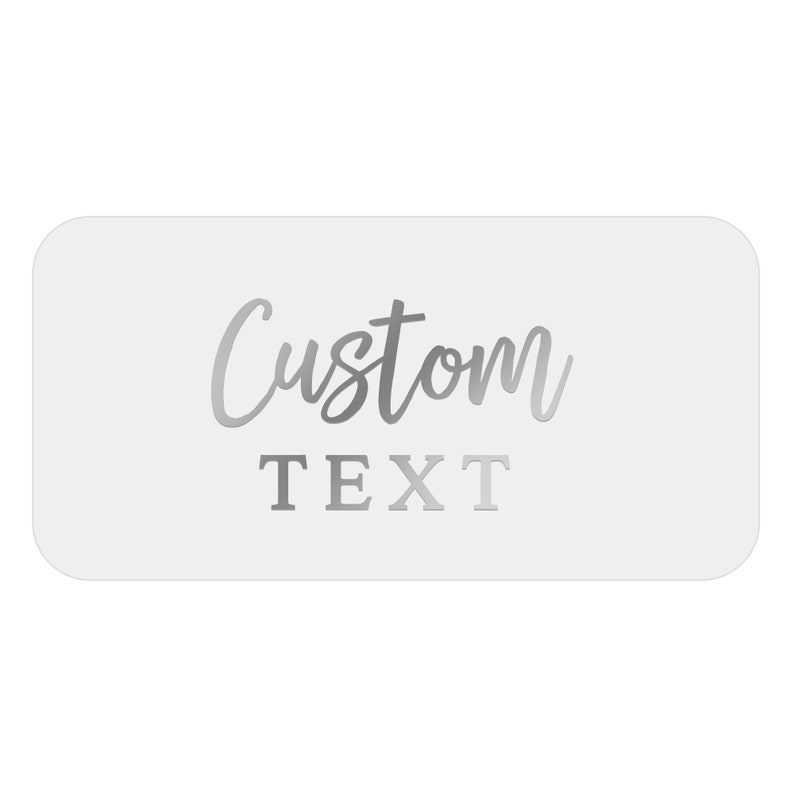 transparent rectangle labeling sticker with custom text in silver foiled print