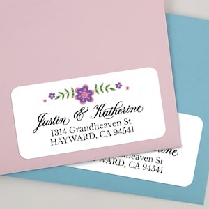 Bloemen Retour adres Labels Paarse Bloem Stickers Bruiloft Adres Stickers Wit en Roze EnvelopZegel Uitnodiging Mailing Sticker