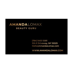 Black velvet business cards with a gold foil print.  At the back the card is black with your personal details in gold