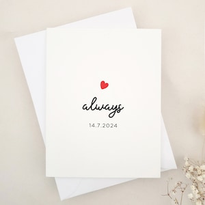 Tarjeta de aniversario Always para esposo, esposa, novia, novio con fecha personalizada, tarjeta del día de mi boda de la novia al novio, tarjeta Always