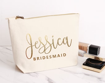 Personalized Bridesmaid Gifts, Bridesmaid Makeup Bags, Cosmetic Bags, Toiletry Bags For Bridesmaids, Bridesmaids Pouches, Rose Gold, Gold