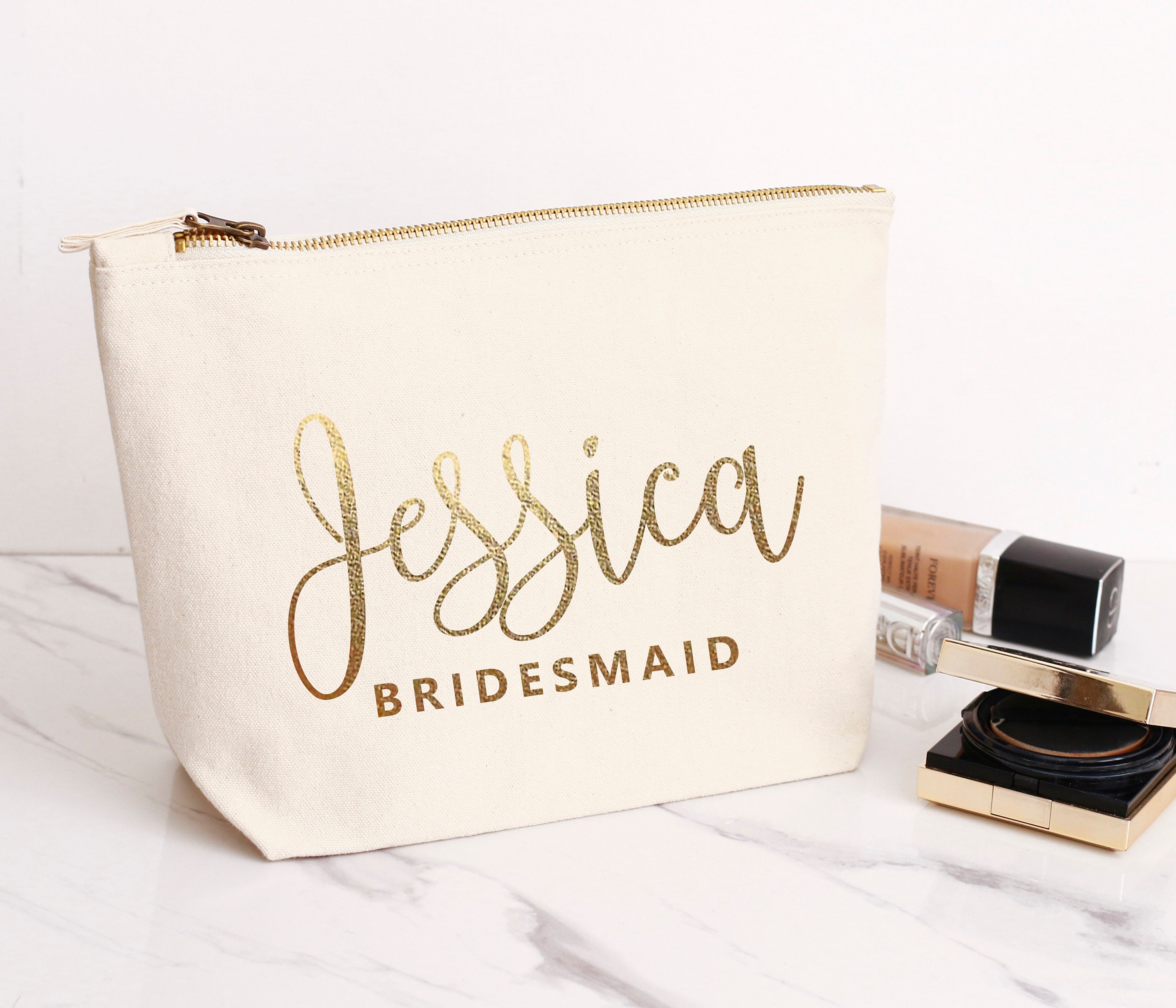 Personalized Bridesmaid Gifts, Bridesmaid Makeup Bags, Cosmetic Bags,  Toiletry Bags for Bridesmaids, Bridesmaids Pouches, Rose Gold, Gold 