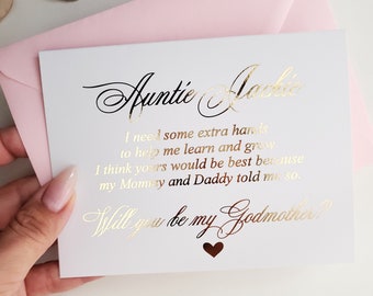 Personalized Gold Will you be my Godmother Proposal Card Custom Godmother Card with Poem Ask Godmother Card Gold Godparent Proposal Card