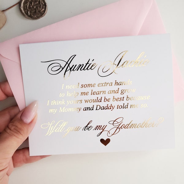 Personalized Gold Will you be my Godmother Proposal Card Custom Godmother Card with Poem Ask Godmother Card Gold Godparent Proposal Card