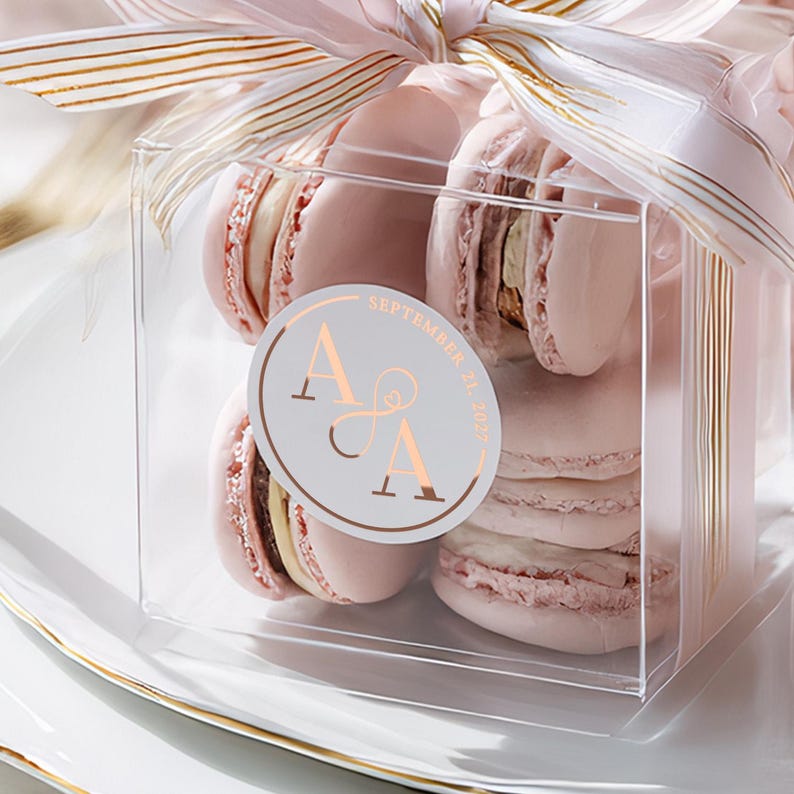 Adesivi trasparenti per matrimoni con lamina d'oro, sigilli personalizzati per buste con monogramma e simbolo dell'infinito per bomboniere, etichette adesive per bicchieri immagine 4