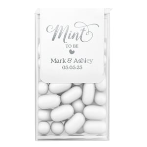 Personalized Calligraphy Mint to be Tic Tac Labels Stickers for wedding favors or Bridal shower party gifts in silver with custom name and wedding date