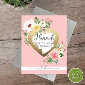 Carte à gratter proposition de demoiselle d'honneur en fard à joues, carte de demoiselle d'honneur florale, proposition de demoiselle d'honneur mignonne, carte à gratter sera ma demoiselle d'honneur