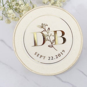 Custom Wedding Stickers for Favors, Gold Wedding Envelope Seals for Wedding Invitations and Save The Dates, Clear Floral Thank You Stickers