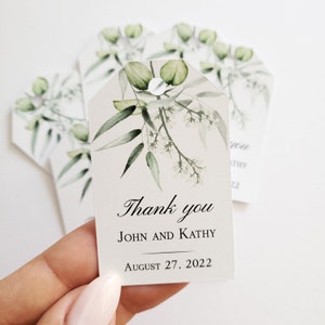 XOXOKristen Custom Personalized Small Greenery Personalized Thank you Wedding Tags with Eucalyptus, Favors for-Birthday, Baptism, Bridal Shower, Baby Shower - Rustic Tags for welcome bags, gift bags, boxes, jars, bottles, candy