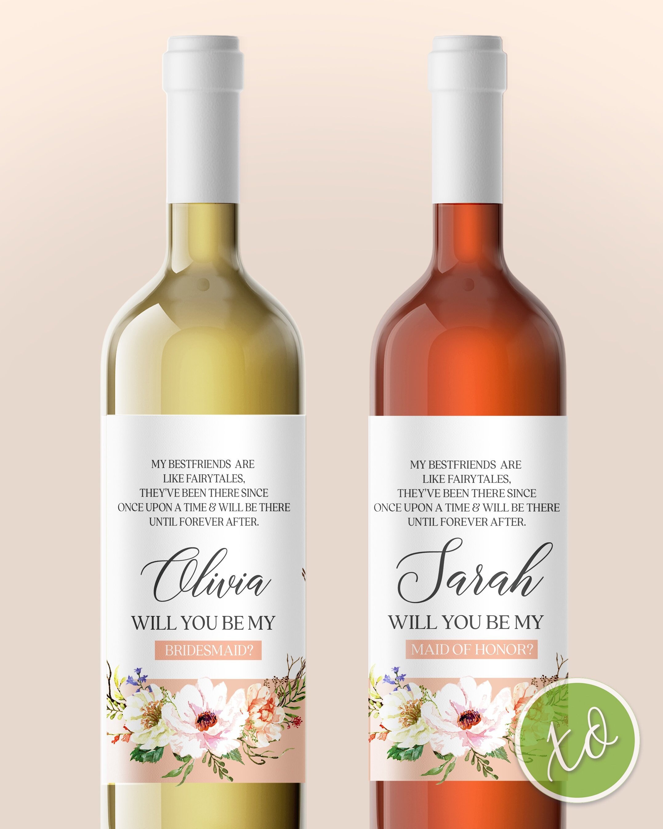 Labels Custom Flower Wine Labels Choose your wording Bridesmaid
