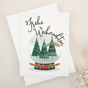 Carte Frohe Weihnachten, carte de Noël en allemand, cartes de visite de Weihnachten, cartes de visite Fröhliche Weihnachten, boule à neige, arbres de Noël