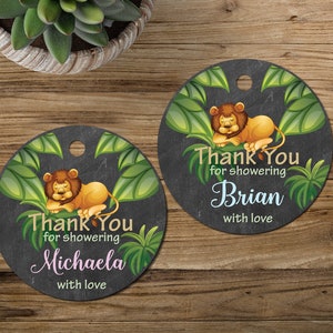 Safaridieren Bedankt voor het douchen Cadeaukaartjes Bedankjes babyshower Aangepaste dierentuindieren bedankjes babyshower Bedankkaartjes