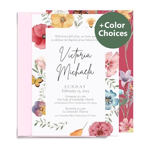 Invitación de bautismo para niña o niño Invitaciones de bautismo personalizadas para niña 5x7 Tarjetas de invitación de bautismo florales Invitaciones de bautizo Niña