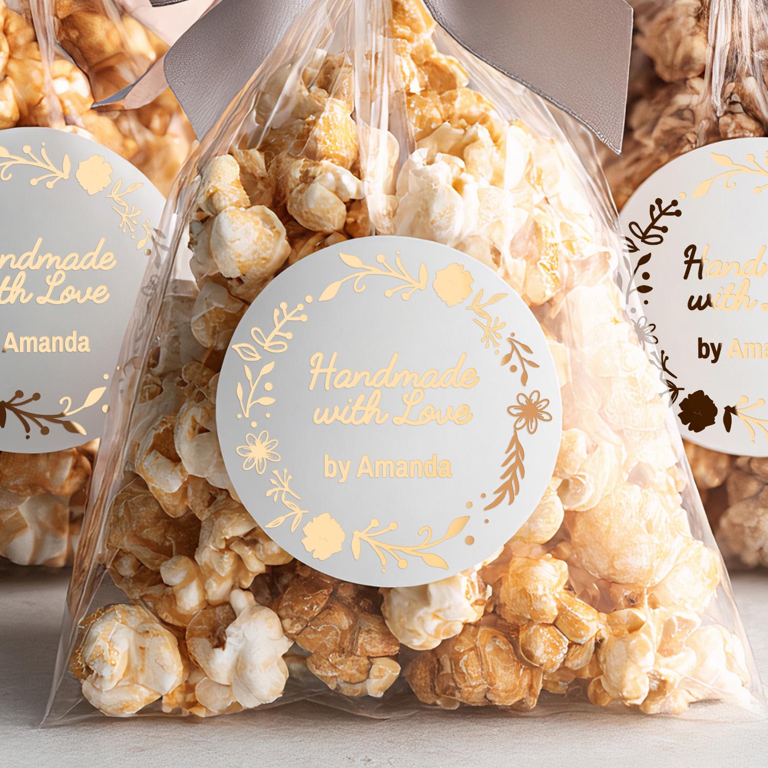 Custom Foiled Handmade With Love Label Stickers With Floral Frame - Etsy