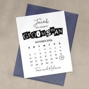 Serez-vous ma carte de proposition de garçon d'honneur, calendrier, réservez la date pour les garçons d'honneur, garçon d'honneur, huissier, cadeau de proposition de mariage noir et blanc