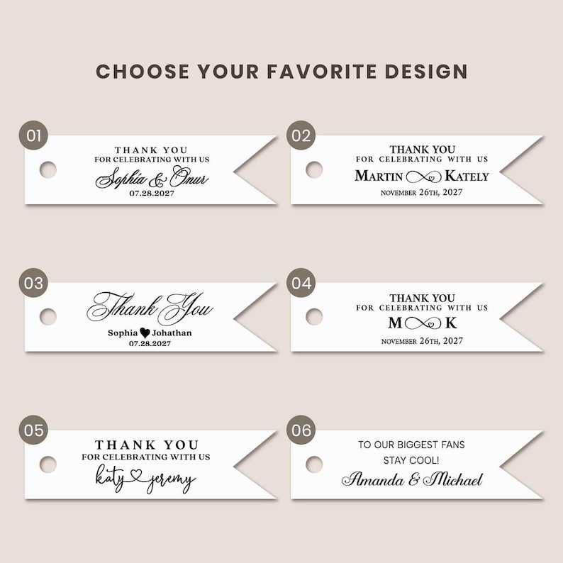 Custom Wedding Favor Tags Personalized Thank You Gift Tags for Candles, Bottles, Birthday Favor Tags, Small, Large, Gold Rose Gold, Silver image 2