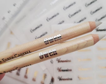 Petites étiquettes autocollantes personnalisées pour enfants, fournitures scolaires, étiquettes transparentes, imperméables et métallisées, feuilles d'étiquettes dorées pour crayons.