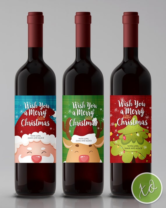Fun Christmas Gift Wine Labels Christmas Wine Labels Holiday Wine Labels Wish You a Merry Little Christmas Cute Wine Labels Custom Labels