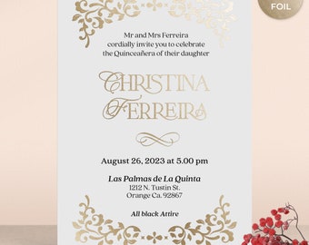 Goldfolie Quinceanera Einladung Luxuriöse 15. Geburtstagsfeier einladen