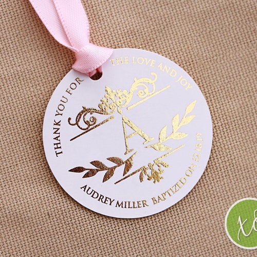 Personalized Rose Gold Foil Baptism Christening Stickers - Party Favor Gift Labels 8 thumbnail image