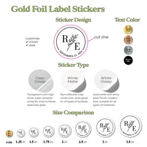 Clear Wedding Stickers with Gold Foil Print, Monograms and Floral Branch Envelope Seals, Custom Rose Gold Wedding Favor Sticker Labels image 7