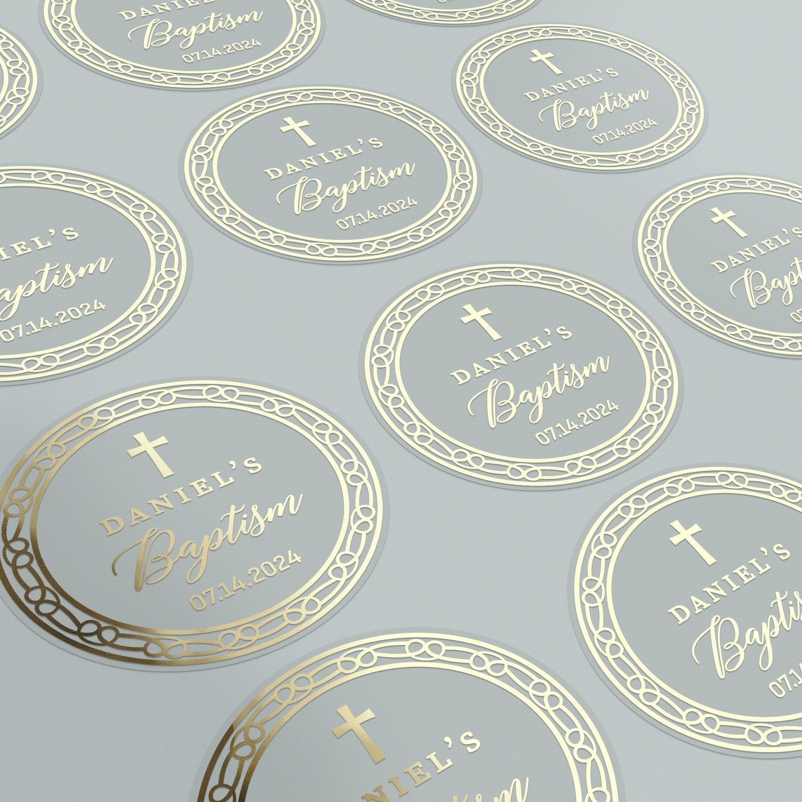 Clear Baptism Favor Labels Stickers With Gold Foil for Candles, Gift ...