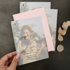 Luxury Sweet 15th Birthday Quinceanera Invitation with Real Gold Foil and Photo Customizable Quince Anos Princess Birthday Invites