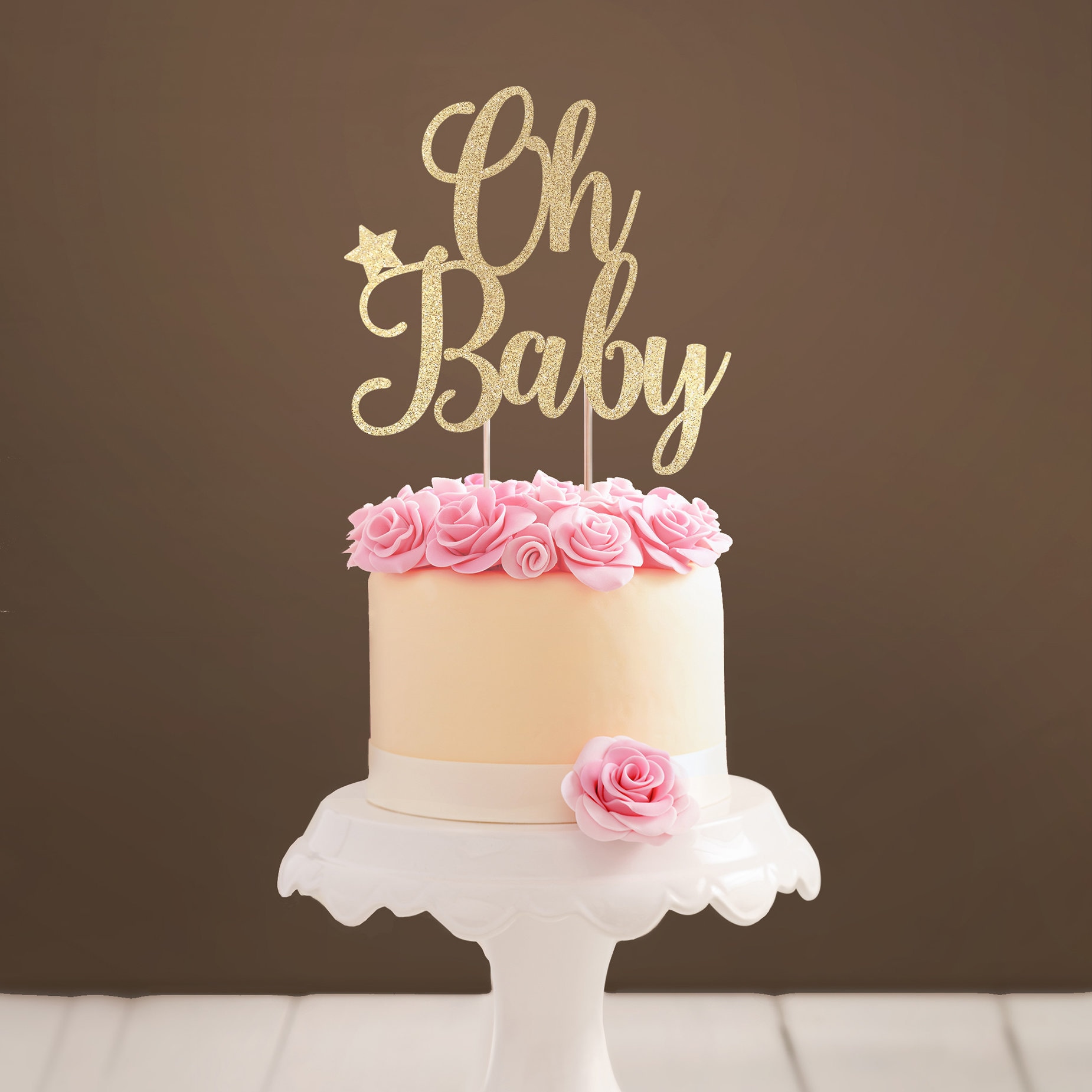 Oh Baby Cake Topper, Baby Shower Topper, Welcome Baby Cake Topper, New Baby  Gold Glitter Party Decorations, Gold Cake Topper, Silver