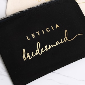 Brautjungfer Kosmetiktasche, Brautjungfern Geschenke, Trauzeugin Make-up-Tasche, personalisierte Canvas Make-up-Taschen, Brautparty, Hochzeit, Kulturtasche