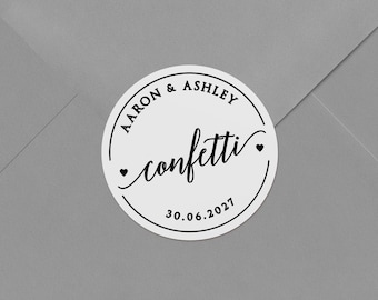 Custom Wedding Confetti Stickers: Clear & White Personalized Labels