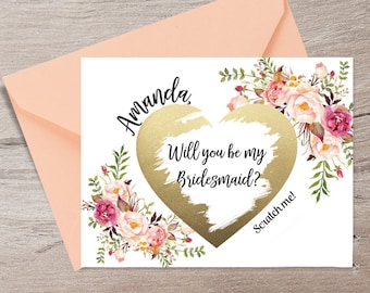 Will You Be My Bridesmaid Scratch Card Floral Dusty Rose Pink Scratch Off Card Asking Bridesmaid Card Maid of Honor Card Bridesmaid Gift