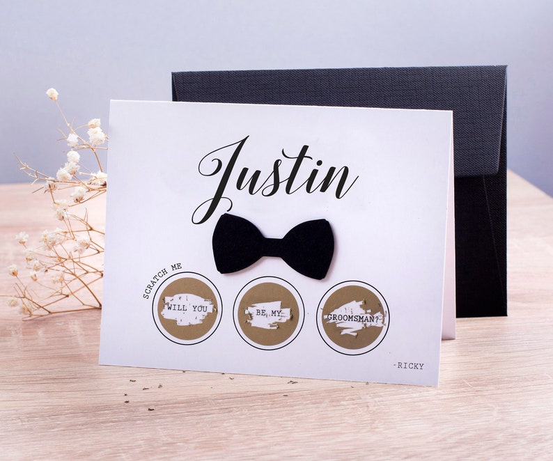 Will You be my Groomsman Be my groomsman Scratch off Card with Bow Tie Groomsman Card Groomsman Gift Best Man Card Usher card BULK SET image 1