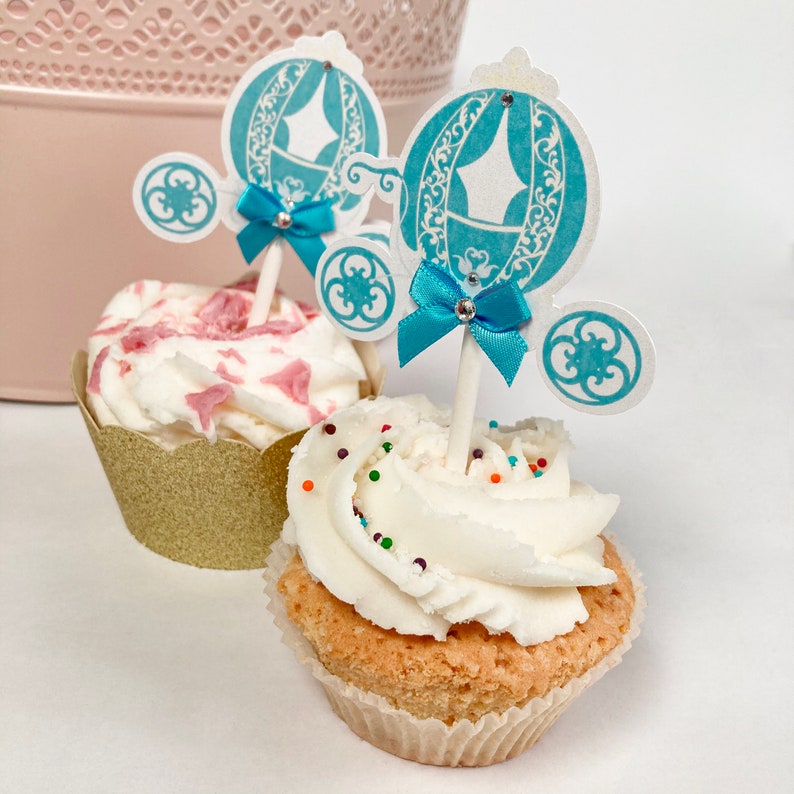 Cinderella Carriage Cupcake Toppers, Cinderella Party Decorations, Cinderella Birthday Princess Birthday Food Picks, Set of 12 PT1 image 2