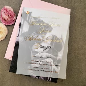 Inviti di nozze satinati con foto, biglietti di invito di nozze in oro, oro rosa o argento con immagine, invito di nozze di lusso con lamina