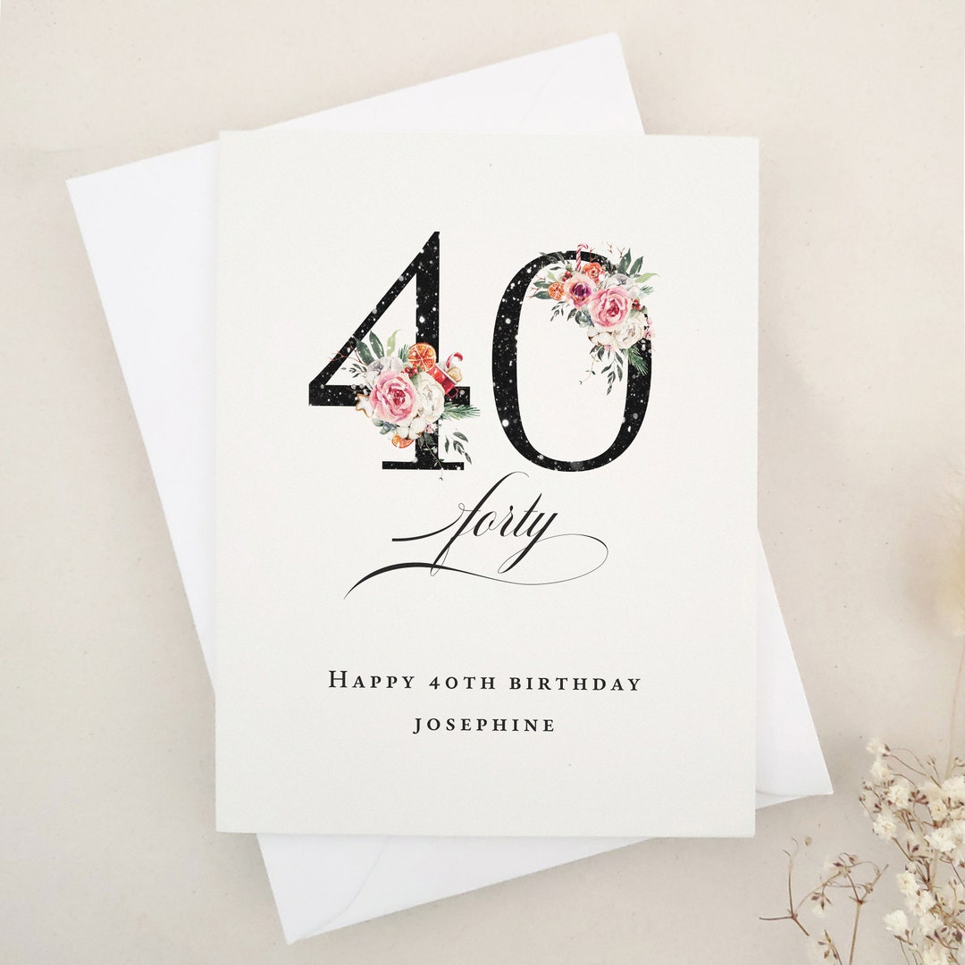 Personalized 40th Birthday Card: Floral Number Design - Etsy