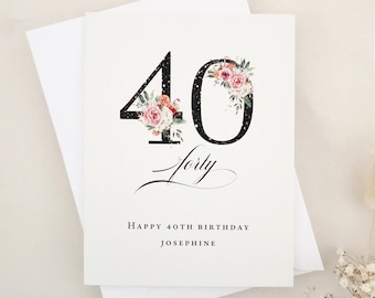 Tarjeta personalizada para 40 cumpleaños: Diseño floral con números