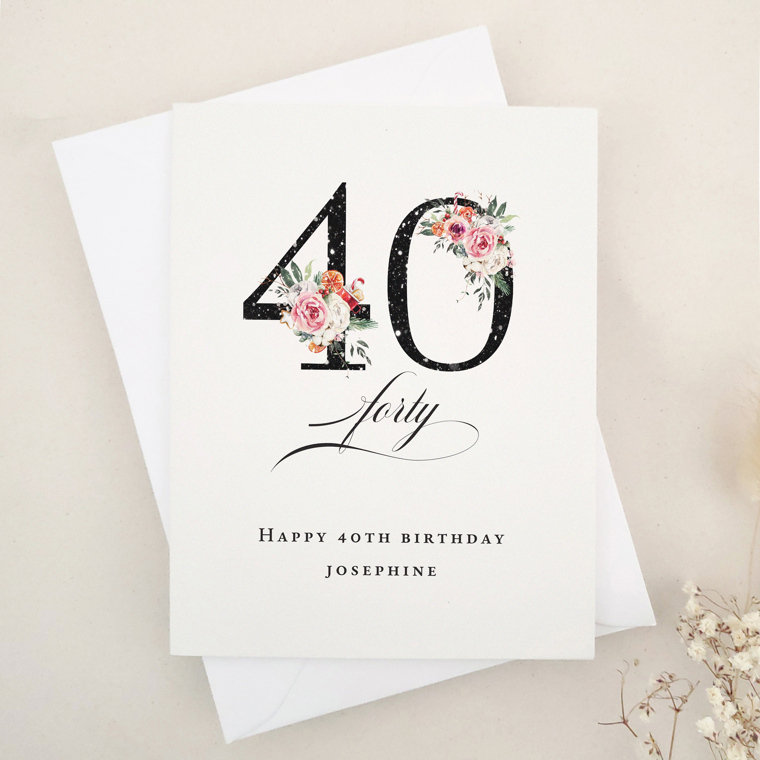 Biglietto Auguri 40° Compleanno Con Goffratura Oro – Elegante Carta Per Regali In Denaro, 16x16 Cm Con Busta